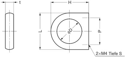Stainless steel ring handle SUS304 by Sugatsune, SD-30S (30.5 mm), satin matte. Technical Drawing