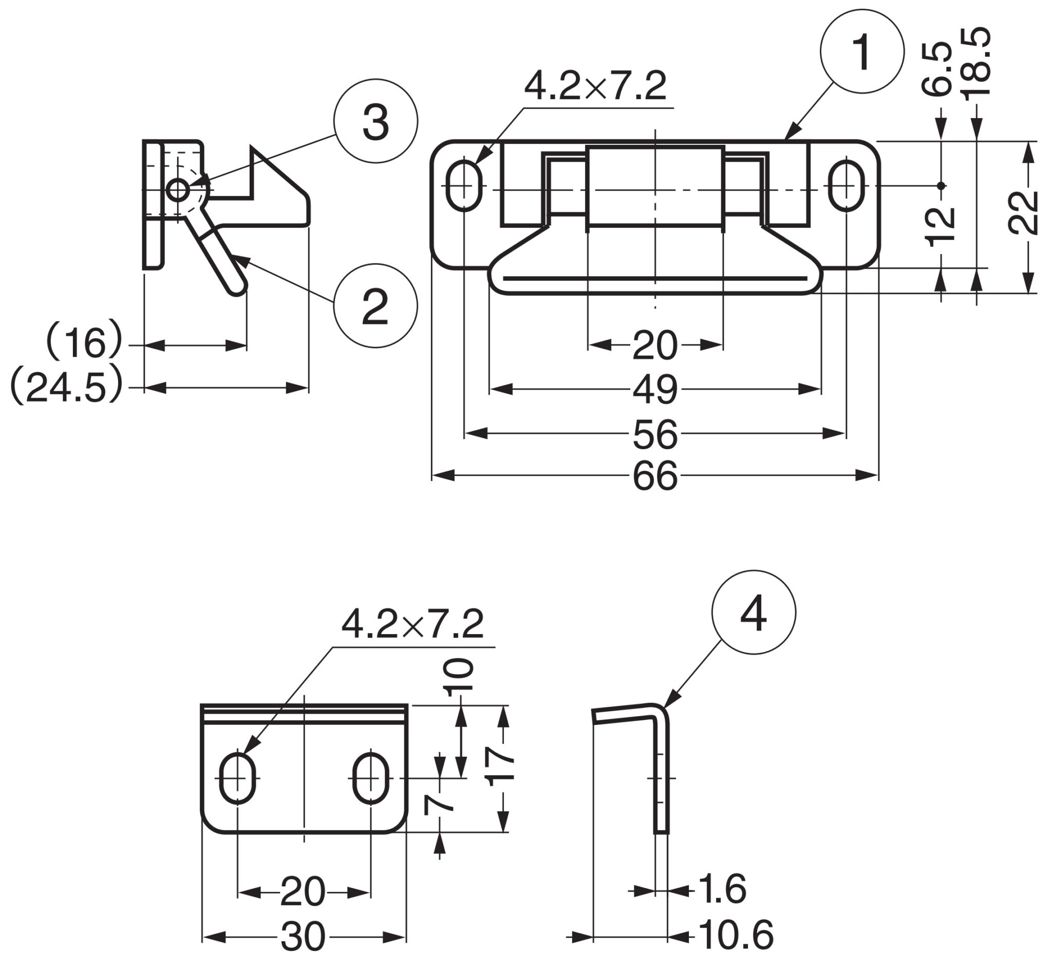 Lever lock, polyamide finger catch with a steel counter plate, LL66 by