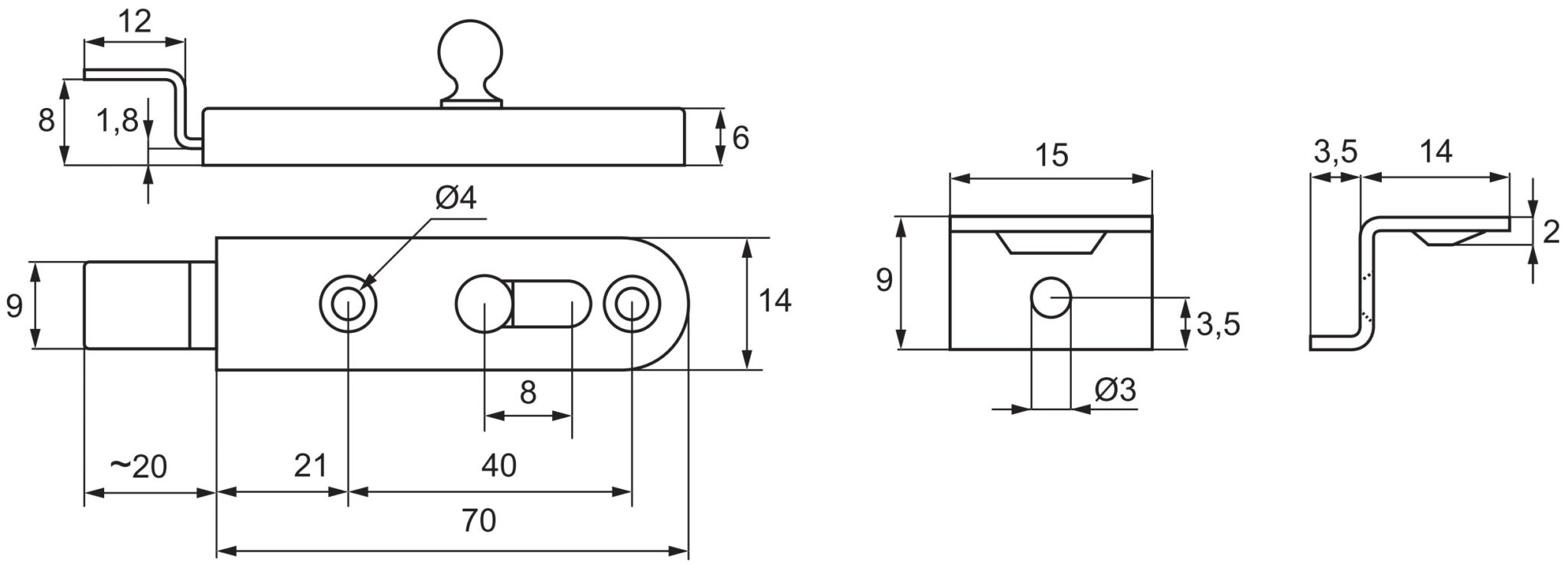 2 Pieces Furniture Latch With Button Slider Cranked With Strike Plate High Quality Sliding 5409