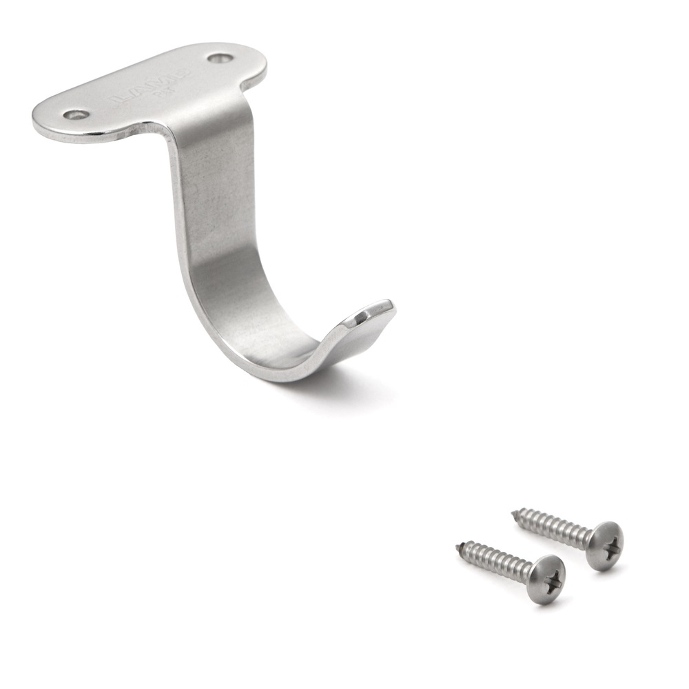 High quality stainless steel hook for mounting above or below the table top  or shelf. Stainless steel hooks HJU-30S and HJU-50S by Sugatsune / LAMP®
