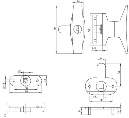 High-quality lockable control cabinet handle with locking cylinder, made of zamak, with two keys, design: different-locking, 14.08.055-1. T-handle made of zamak for control cabinet, locker, vehicle and much more, by SISO Denmark - Image 8