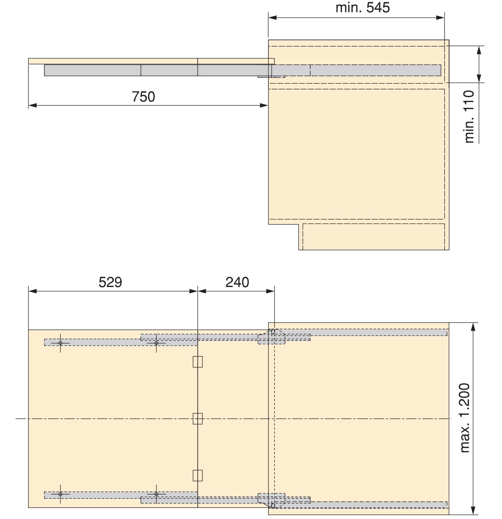 High-quality extendable table fitting, 750 mm (29-17/32"), 2046369. Robust table pull-out for kitchen cabinets, kitchen base cabinets, kitchen furniture, extendable tables, folding tables and much more, by EMUCA - Image 3