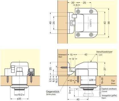 High-quality snap fastener with handle function, made of brass, surface: nickel-plated, satin-finished matt, finish: round, TLP-WB and TLP-LBM(W). Solid snap fastener for caravan, yacht and much more, by Sugatsune / LAMP® (Japan) - Image 2