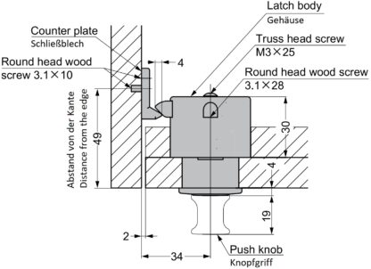 High-quality snap fastener with handle function, made of zinc alloy (ZDC), surface: gold-coloured, glossy polished, PKL-08/GA and PKLW. Solid snap fastener for caravan, yacht and much more, by Sugatsune / LAMP® (Japan) - Image 2