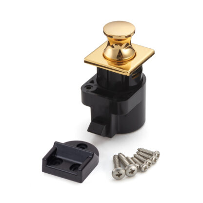 High-quality snap fastener with handle function, made of zinc alloy (ZDC), surface: gold-coloured, glossy polished, finish: square, DPL-SQ-G. Solid snap fastener for motorhome, boat and much more, by Sugatsune / LAMP® (Japan)