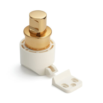 High-quality snap fastener with handle function, made of zinc alloy (ZDC), surface: gold-coloured, glossy polished, version: right, PKL05RGA and PKLW. Solid snap fastener for yacht and much more, by Sugatsune / LAMP® (Japan)