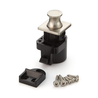 High-quality snap fastener with handle function, made of zinc alloy (ZDC), surface: nickel-plated, satin-finished matt, finish: square, DPL-SQ-SN. Solid snap fastener for motorhome, boat and much more, by Sugatsune / LAMP® (Japan)