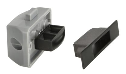 High-quality snap fastener with soft-close and handle function, made of zamak, surface: black, design: rectangular, 14.03.043-0. Solid snap fastener for caravan, yacht, private plane and much more, by SISO Denmark - Image 2