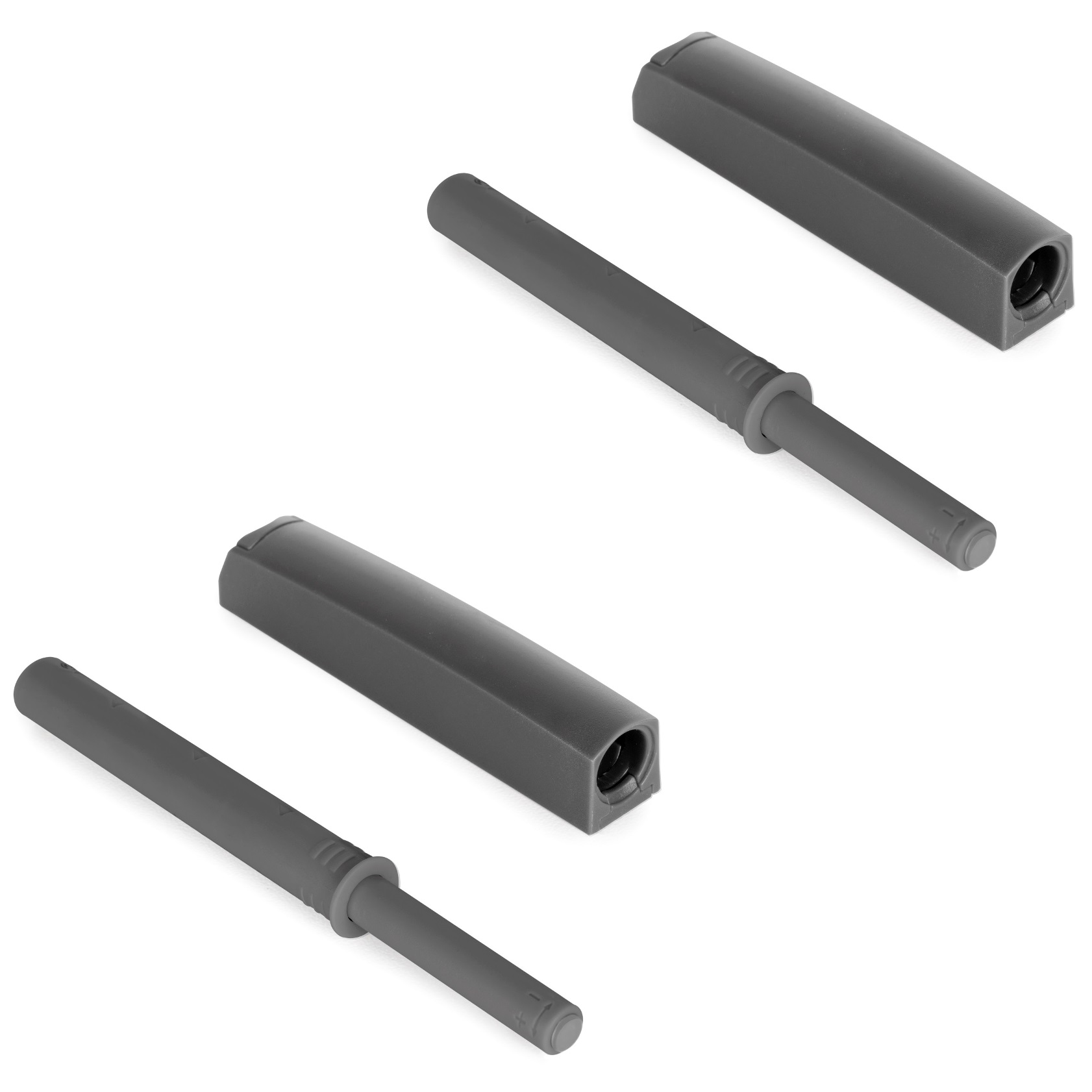 2 pieces elegant pressure latch with mounting housing, surface: anthracite grey, design: non-magnetic, 1900223. Stable push-to-open door opener for furniture doors, cabinet doors, flaps and much more, by EMUCA