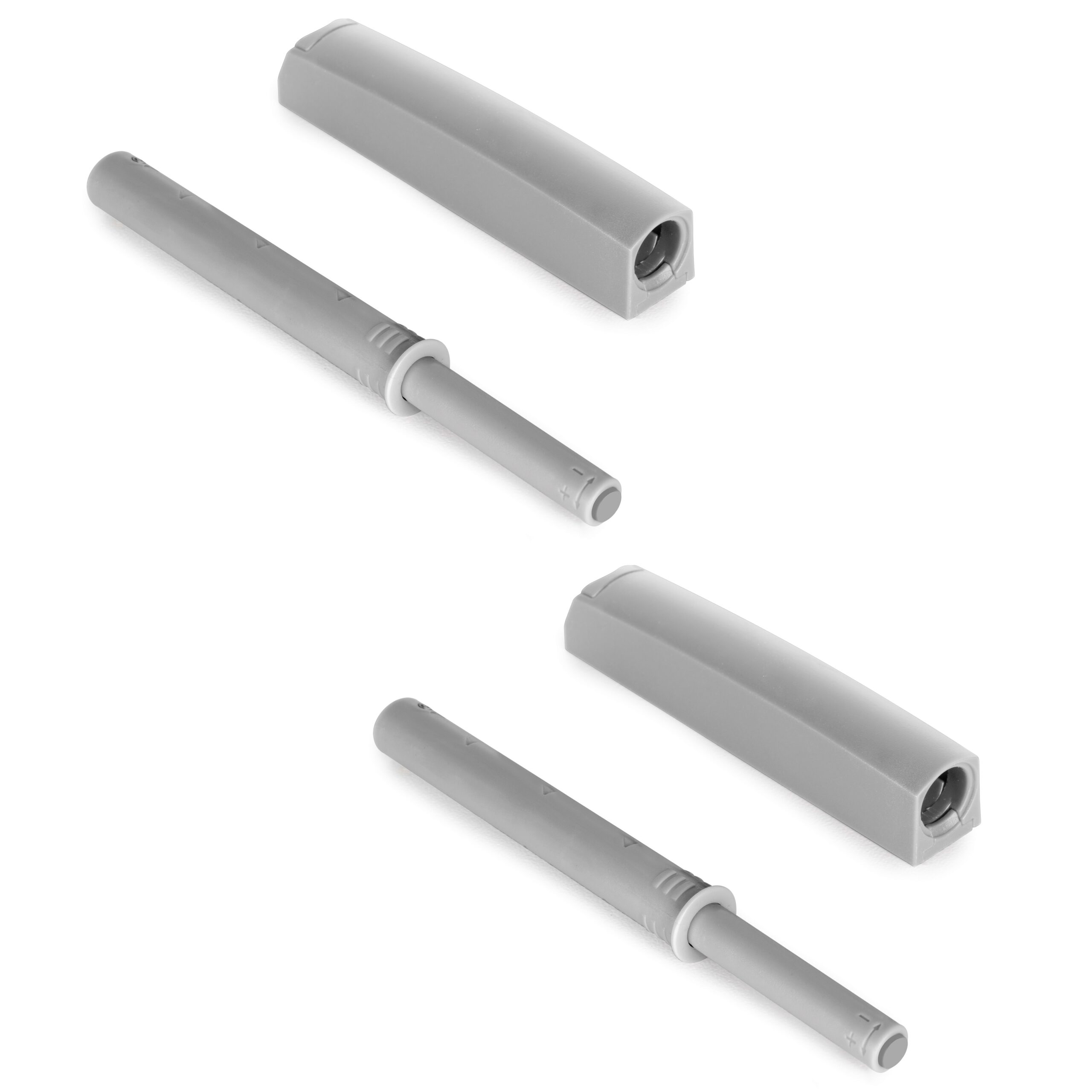 2 pieces elegant snap latch, with mounting housing, surface: grey, design: non-magnetic, 1900221. Stable push-to-open door opener for furniture doors, cabinet doors, flaps and much more, by EMUCA