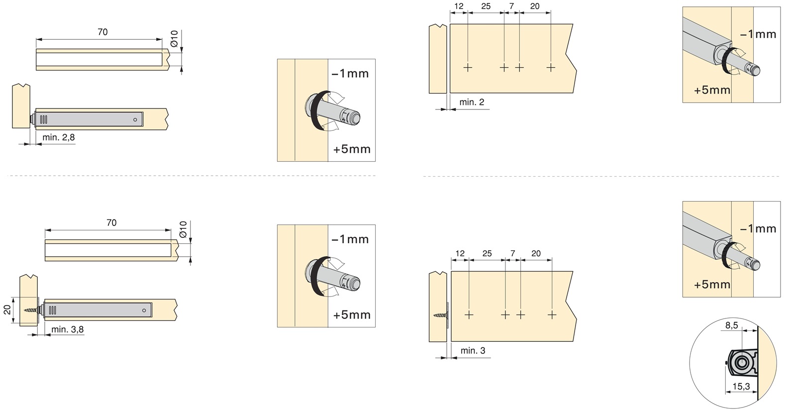 2 pieces elegant snap latch, with mounting housing, surface: grey, design: non-magnetic, 1900221. Stable push-to-open door opener for furniture doors, cabinet doors, flaps and much more, by EMUCA - Image 3