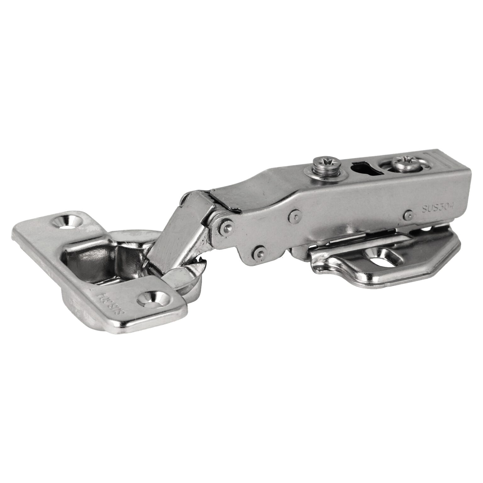 Stainless steel furniture hinge made of SUS304 (V2A) with integrated
