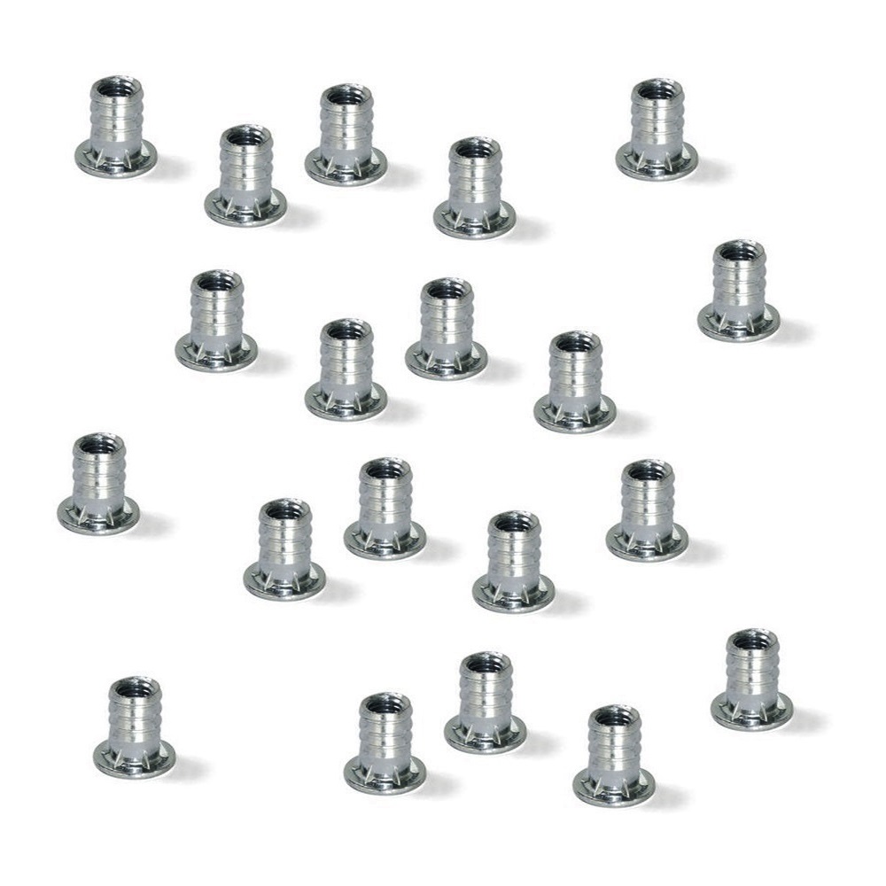 20 pieces high-quality press-fit nut with internal thread M8, made of steel, surface: galvanized, 20 mm (25/32"), 8029105. Practical insertion sleeve with collar for furniture connections and much more, from EMUCA