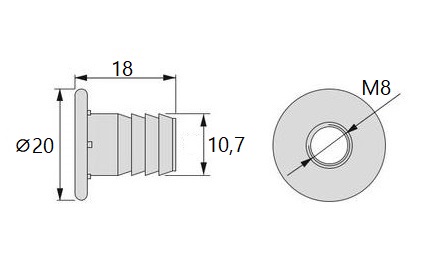 20 pieces high-quality press-fit nut with internal thread M8, made of steel, surface: galvanized, 20 mm (25/32"), 8029105. Practical insertion sleeve with collar for furniture connections and much more, from EMUCA - Image 2