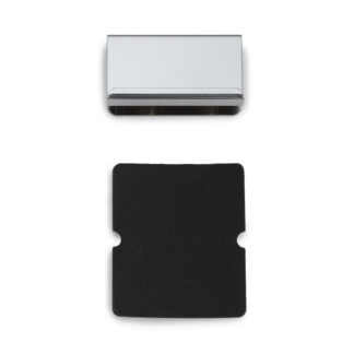 Counter plate for glass thickness 6 mm (15/64"), with handle function, surface: chrome-plated, 40 mm (1-37/64"), K-150CR and K-130-P6. Counterpart for glass cabinet door, magnetic flycatcher and much more, by Sugatsune / LAMP® (Japan)