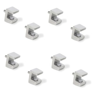 8pcs High Quality Glass Shelf Brackets, Surface: Nickel Plated, 3mm (1/8"), 4010007. Glass Shelf Brackets for Glass Shelves, Glass Cabinet Shelves, Bathroom Cabinets and More, by EMUCA