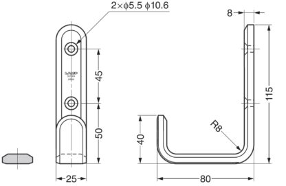 High-quality large universal hook, rectangular, made of stainless steel, surface: satin matt, 115 mm (4.6"), XL-SF-115-S. V2A towel hook for humid environment, shipbuilding, outdoor and much more, by Sugatsune / LAMP® (Japan) - Image 2