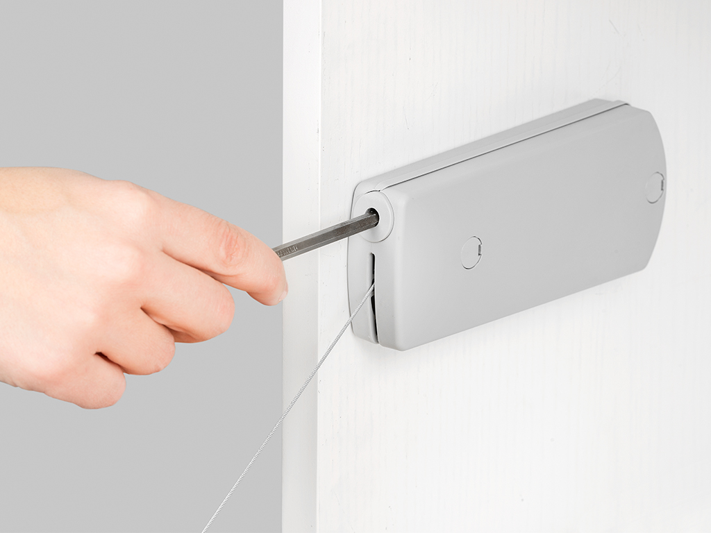 High-quality flap fitting with cable pull, load capacity: 6 kg (14 lbs), surface: grey, 1010421. Robust rope flap holder for furniture flaps, cabinet flaps, secretary flaps, bar flaps and much more, by EMUCA - Image 3