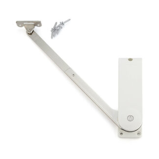 High-quality flap holder, surface: white, version: left, HDS-30ML-WT. Sturdy flap support for fold-ups, kitchen furniture and much more, by Sugatsune / LAMP® (Japan)