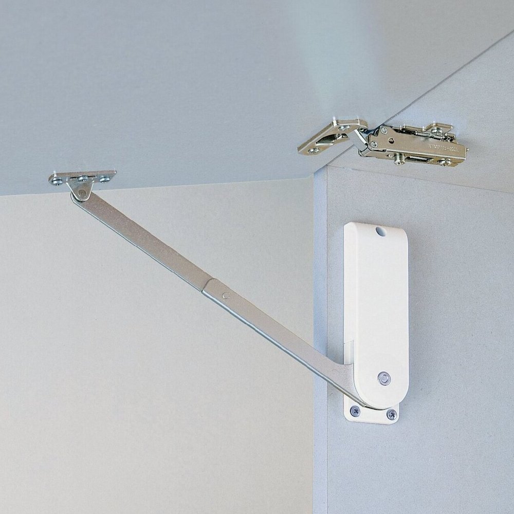 High-quality flap holder, surface: white, version: left, HDS-30ML-WT. Sturdy flap support for fold-ups, kitchen furniture and much more, by Sugatsune / LAMP® (Japan) - Image 4