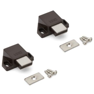 2 pieces compact magnetic snap latch, incl. counter plate, surface: brown, 25 mm (63/64"), ML-30SBR. Space-saving push-to-open door opener for furniture doors, cabinet doors and much more, by Sugatsune / LAMP® (Japan)