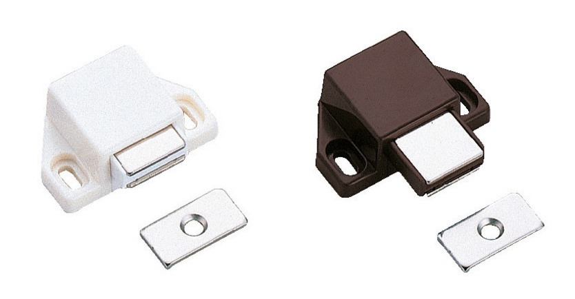 2 pieces of compact magnetic snap latches, incl. counter plate, surface: white, 25 mm (63/64"), ML-30SW. Space-saving push-to-open door opener for furniture doors, cabinet doors and much more, by Sugatsune / LAMP® (Japan) - Image 5