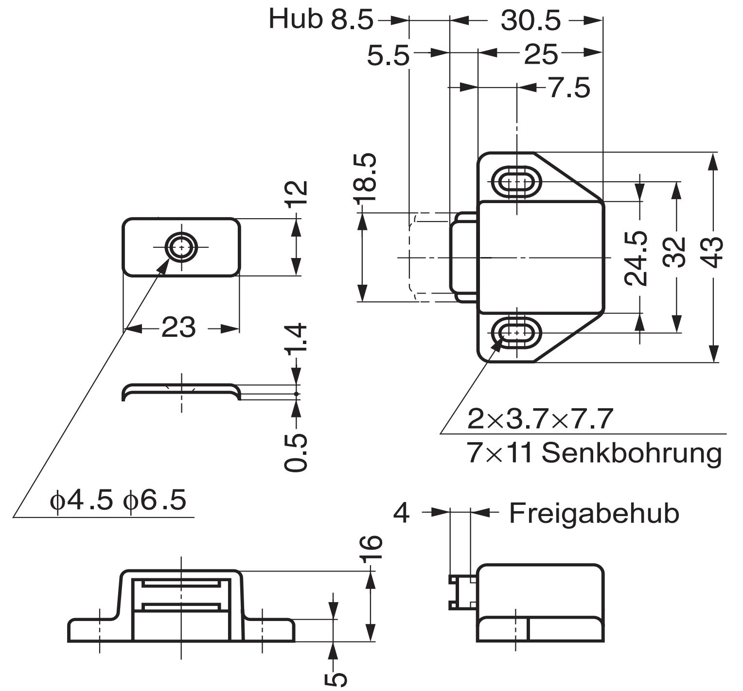 2 pieces of compact magnetic snap latches, incl. counter plate, surface: white, 25 mm (63/64"), ML-30SW. Space-saving push-to-open door opener for furniture doors, cabinet doors and much more, by Sugatsune / LAMP® (Japan) - Image 4