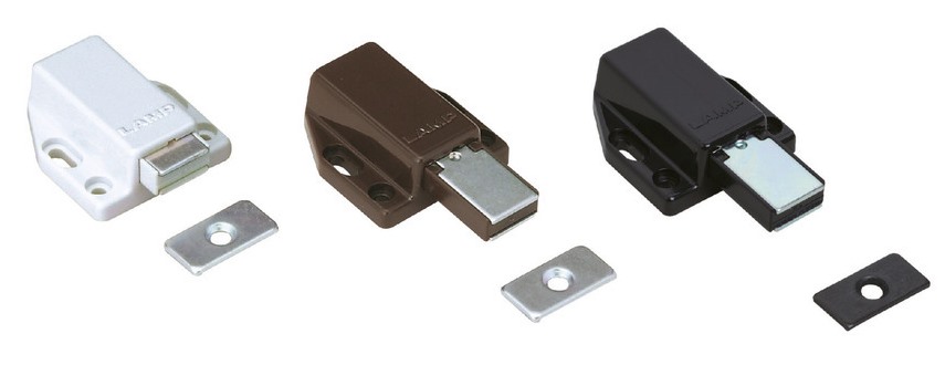 2 pieces of high-quality magnetic snap latches, incl. counter plate, surface: black, 38 mm (1-1/2"), ML-80BL. Push-to-open door opener for furniture doors, cabinet doors and much more, by Sugatsune / LAMP® (Japan) - Image 3