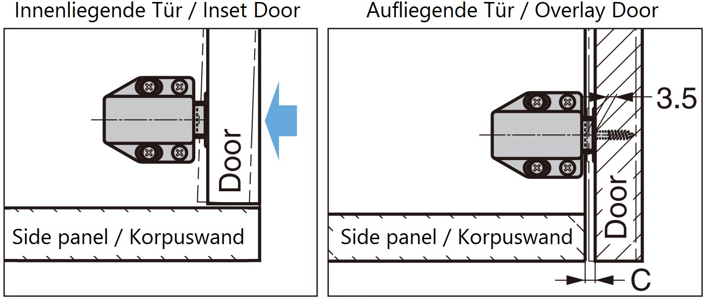 2 pieces of high-quality magnetic snap latches, incl. counter plate, surface: black, 38 mm (1-1/2"), ML-80BL. Push-to-open door opener for furniture doors, cabinet doors and much more, by Sugatsune / LAMP® (Japan) - Image 4