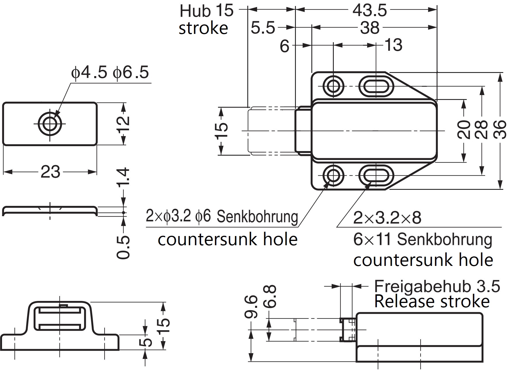 2 pieces of high-quality magnetic snap latches, incl. counter plate, surface: black, 38 mm (1-1/2"), ML-80BL. Push-to-open door opener for furniture doors, cabinet doors and much more, by Sugatsune / LAMP® (Japan) - Image 2