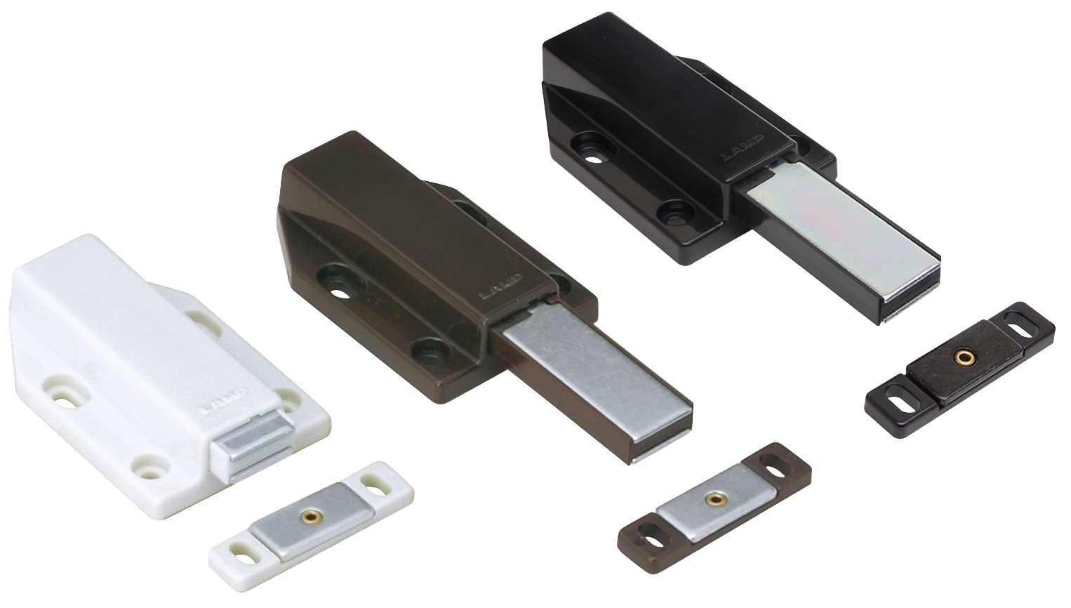 2 pieces of magnetic snap latches, incl. counter plate, surface: black, 70 mm (2-3/4"), version: with long plunger, ML-120BL. Push-to-open door opener for furniture doors, cabinet doors and much more, by Sugatsune / LAMP® (Japan) - Image 4