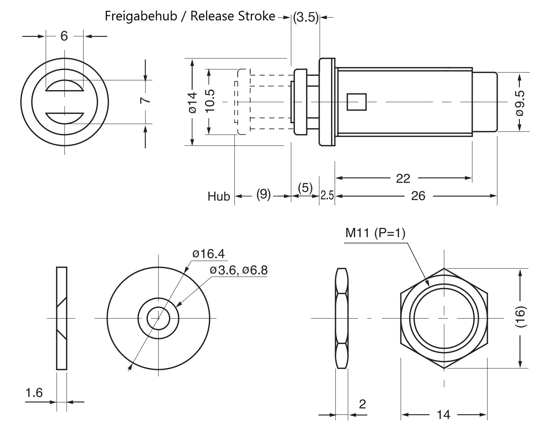 2 pieces magnetic snap latches, with M11 thread, incl. M11 nut and mating plate, PM-4N HB. Push-to-open door opener for sheet metal, wooden panel, maintenance door, metal cabinet and much more, by Sugatsune / LAMP® (Japan) - Image 2