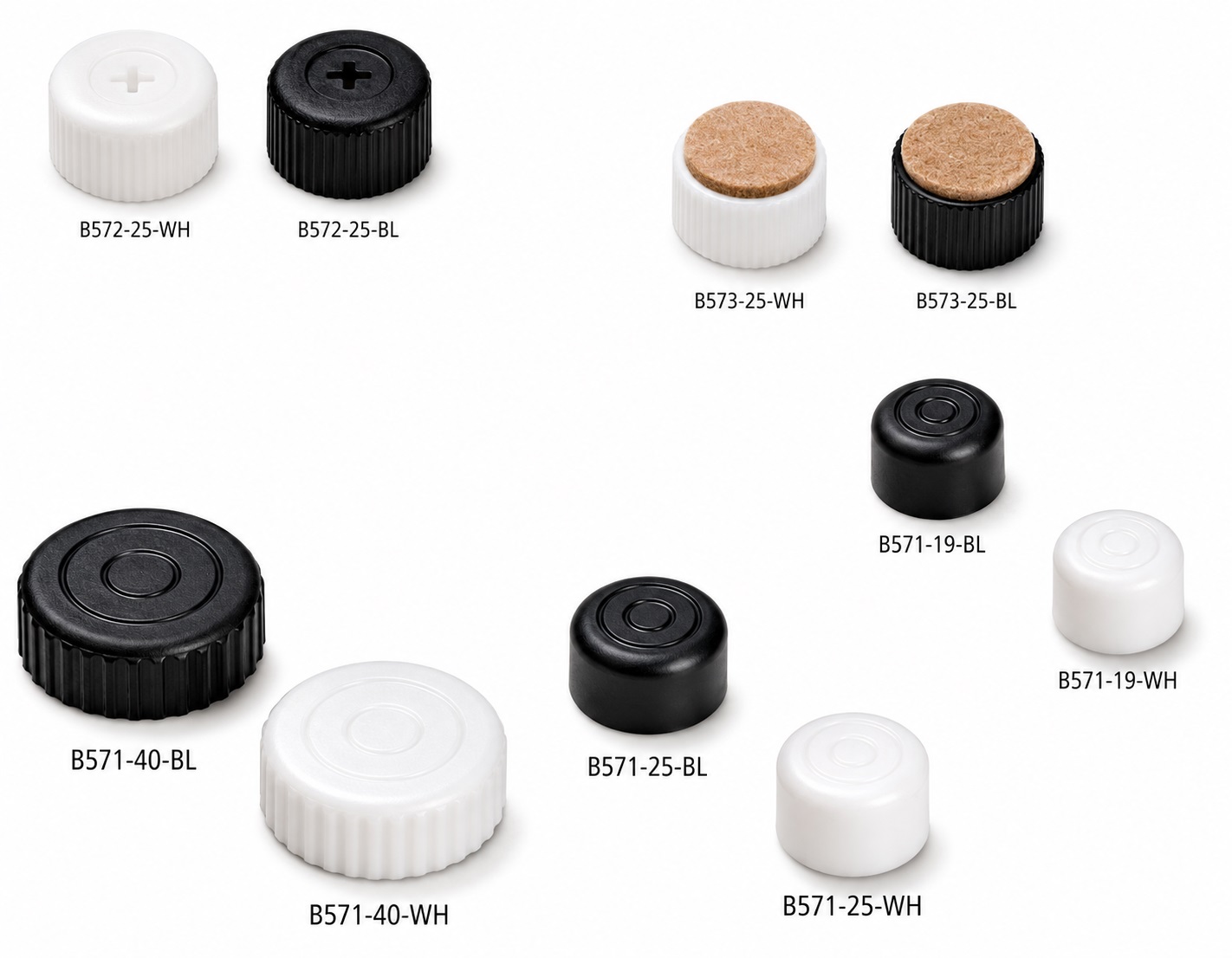 4 pieces of robust furniture adjuster, load capacity: 600 kg (1323 lbs), surface: white, ⌀25 mm (63/64"), version: with Phillips socket for screwdriver, B572-25-WH. Adjustable foot for furniture and much more, by Kojima (Japan) - Image 4