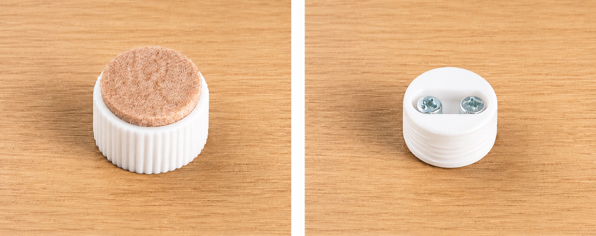 4 pieces of robust furniture adjuster, load capacity: 600 kg (1323 lbs), surface: white, ⌀25 mm (63/64"), version: with felt pad, B573-25-WH. Adjustable base for furniture, table, cabinet, table legs and much more, by Kojima (Japan) - Image 6