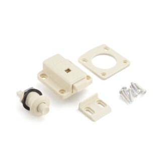 Push-button closure for thick furniture doors from 22 to 25 mm, surface: ivory, SL-B251-I. Push-Latch for RV Conversion, Yacht Interior, Caravan Furniture and much more, by Sugatsune / LAMP® (Japan)