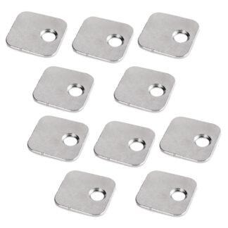 10 pieces square counter plate with off-center hole, surface: nickel-plated, 20 mm (25/32"), 1050007. counterpart with laterally offset perforation for magnetic latches, push-to-open and much more, by EMUCA