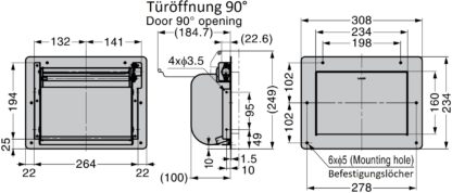 High-quality rectangular waste flap for vertical mounting, with soft-close, made of stainless steel, design: indoor mounting, AZ-GD231-HL. Stainless steel waste hatch, for gastronomy and much more, by Sugatsune / LAMP® (Japan) - Image 5