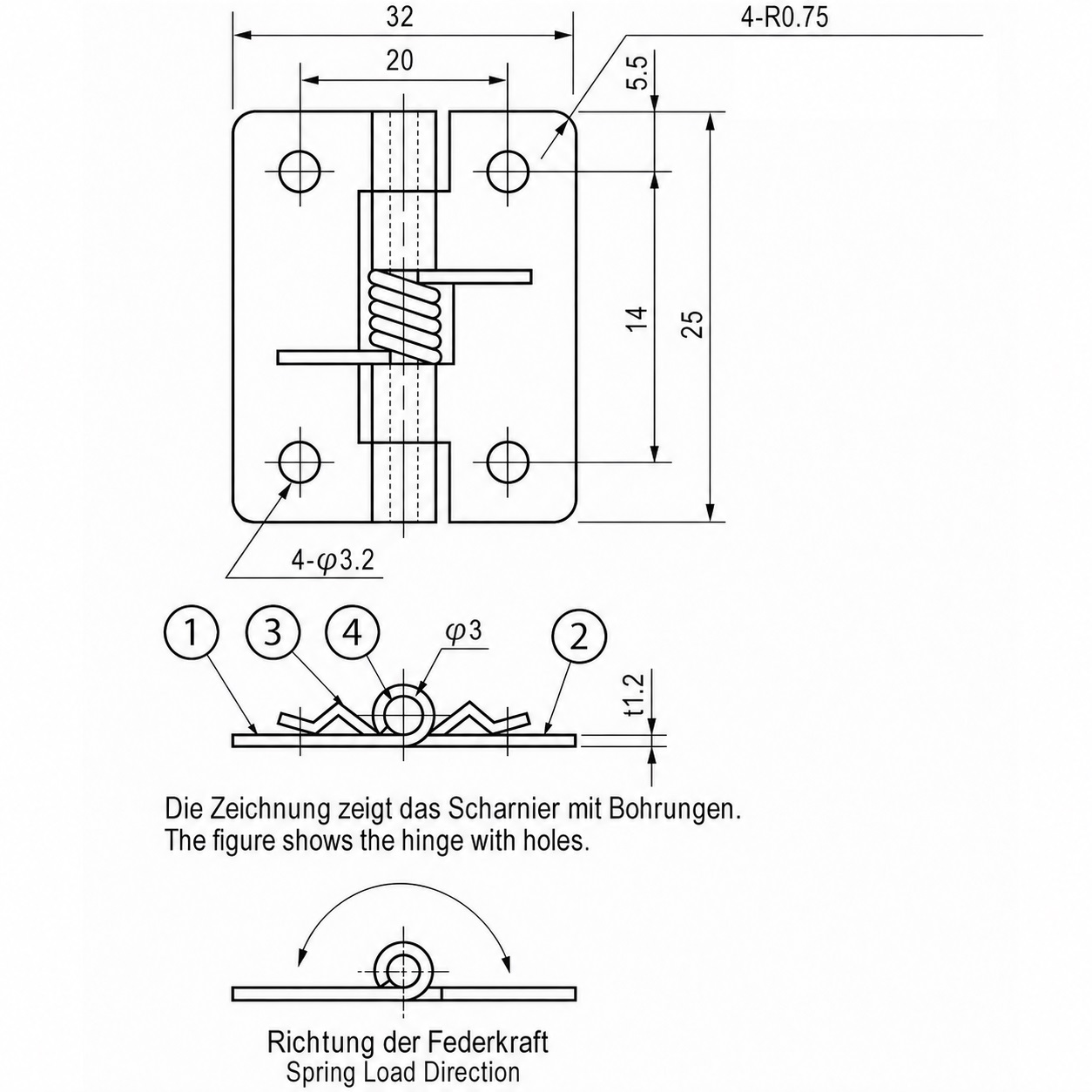 2 pieces stainless high-quality spring band, made of stainless steel SUS304, 32 mm (1-17/64"), torque: 12.3 N·m, TH-61SUS-1-0.8. Robust spring hinge for device flaps, housing doors, covers and much more, by TOCHIGIYA (Japan) - Image 2