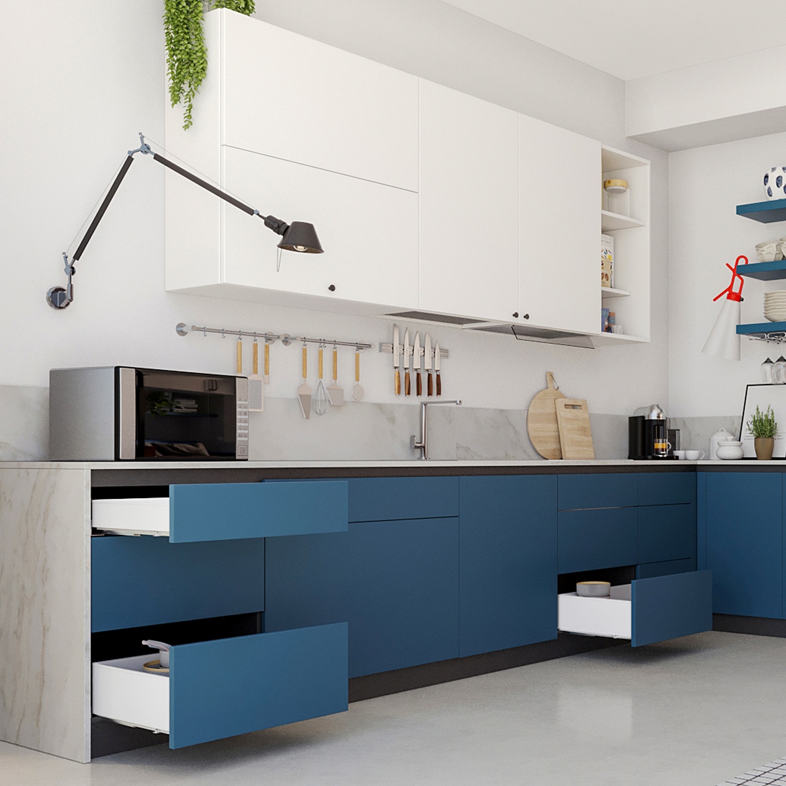 Drawer set, with extra thin frames, height: 88 mm (3-15/32"), surface: white, 440 mm (17-21/64"), version: full extension with soft-close, 3275312. drawer set for kitchen furniture and much more, by EMUCA - Image 2