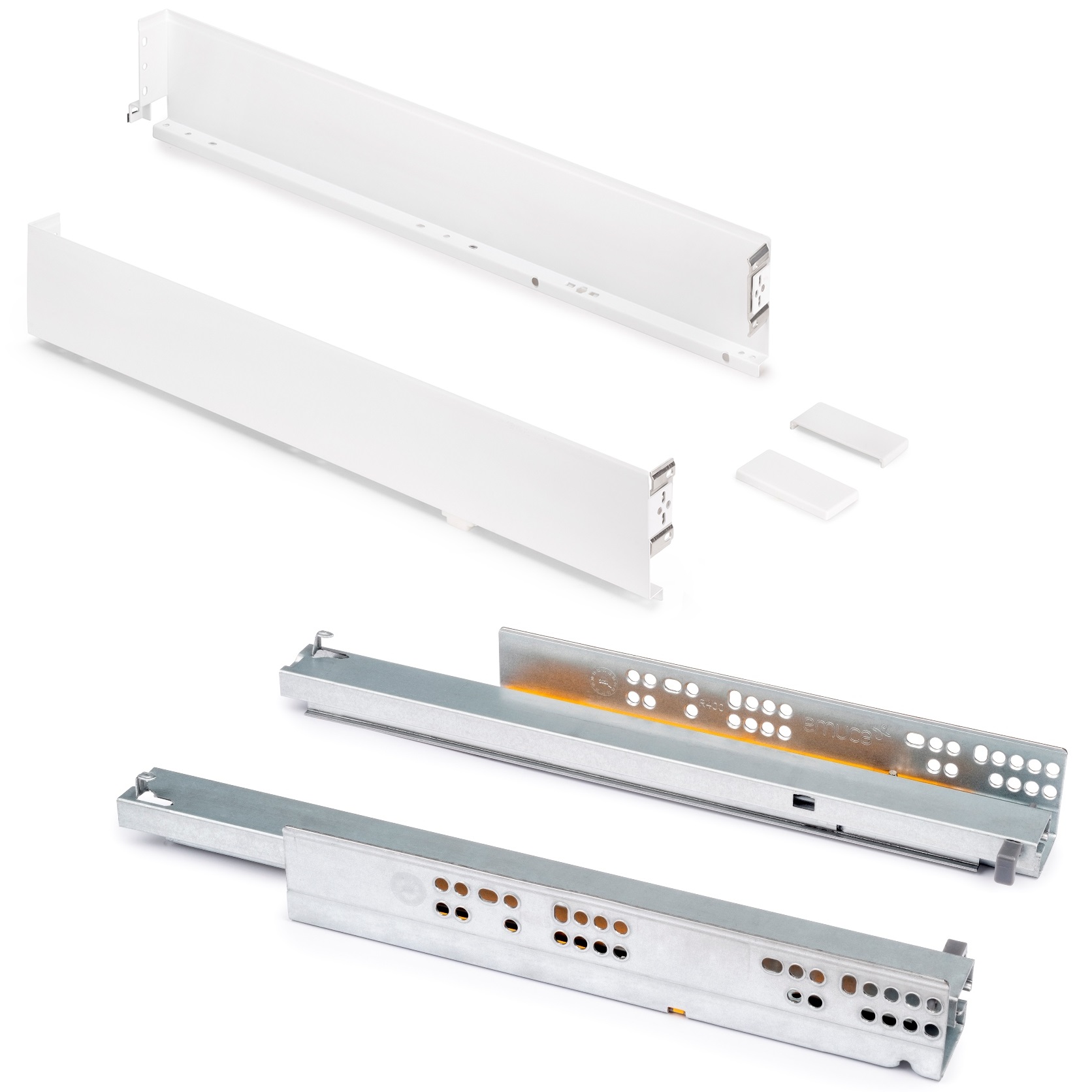 Drawer set, with extra thin frames, height: 88 mm (3-15/32"), surface: white, 440 mm (17-21/64"), version: full extension with soft-close, 3275312. drawer set for kitchen furniture and much more, by EMUCA