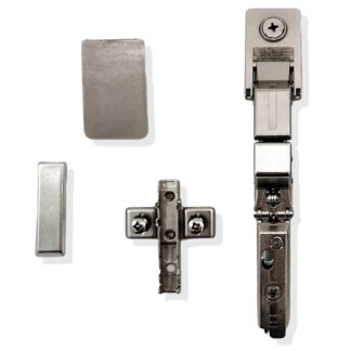 Complete set of mirror hinge Tiomos Mirro, incl. soft-close damper, mounting plates and cover cap, surface: nickel-plated, F029140325. Glass hinge for glass door, mirror door and much more, manufacturer: GRASS