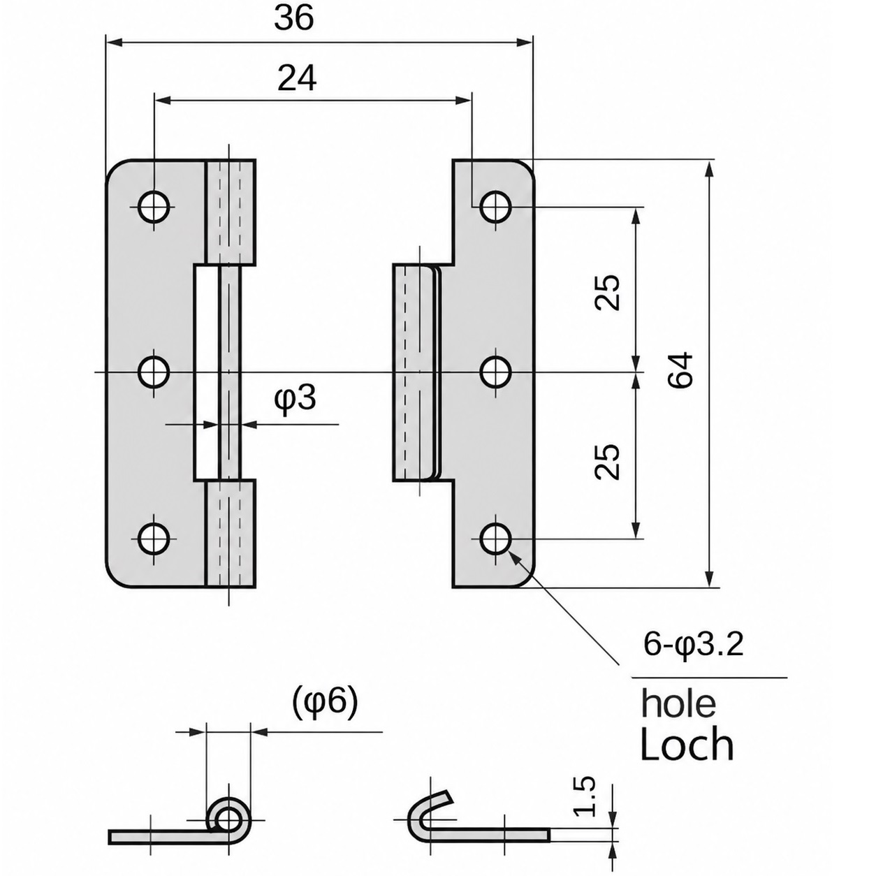2 pieces of high-quality push-in hinge, made of SUS304 stainless steel, load capacity: 8 kg (18 lbs), 64 mm (2-33/64"), B-1006-1. Robust lifting hinge for ship doors, maintenance hatches and much more, by TAKIGEN (Japan) - Image 2