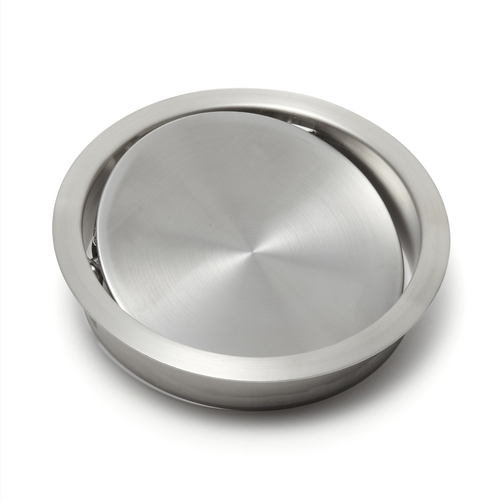 High quality throw-through, round, with damped flap Ø170 mm. Stainless  steel round throw-in door, damped by Sugatsune / LAMP® (Japan).