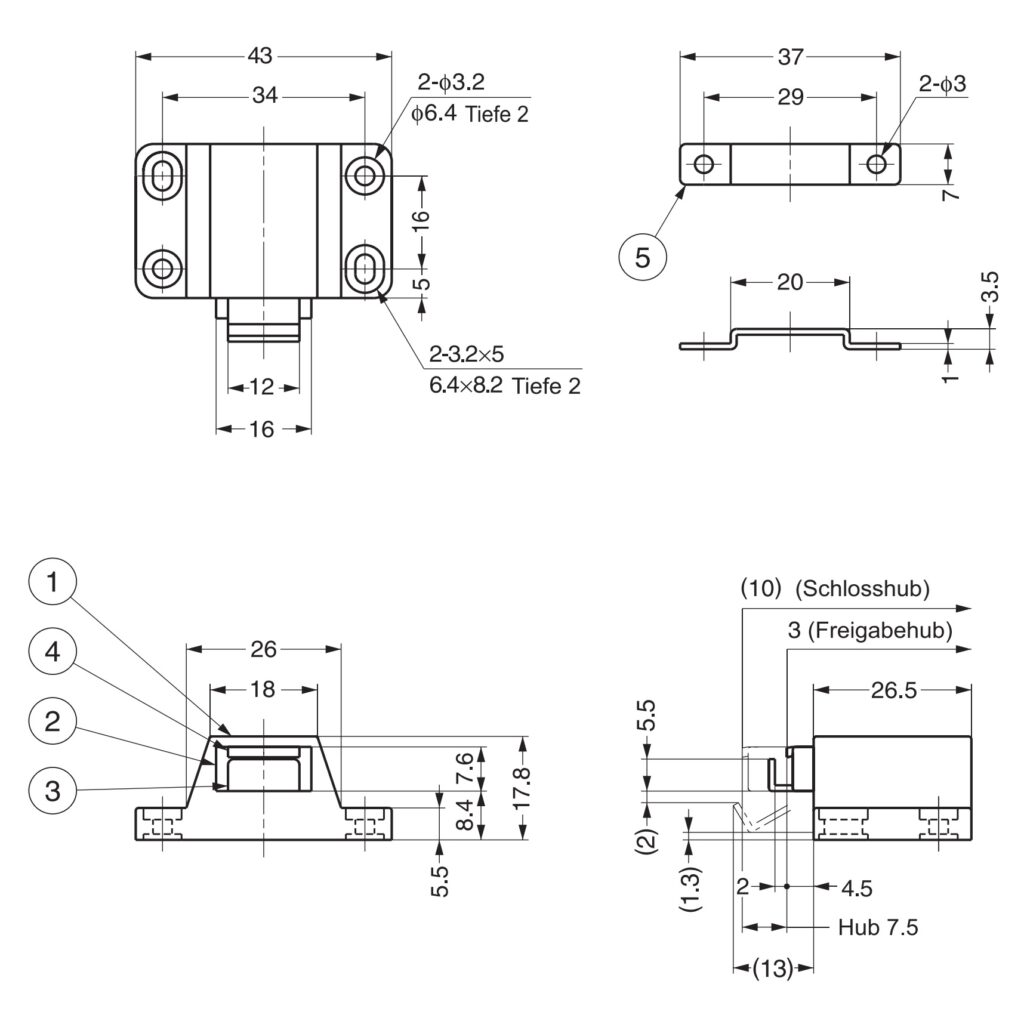 2 pieces spring latch mini latch push latch for handleless doors, non