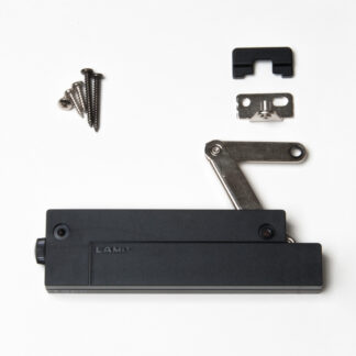 Soft-down flap fitting, compact CSD-10-TV-L-BL, by Sugatsune / LAMP (Japan)