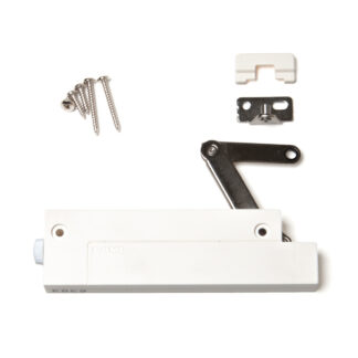 Soft-down flap fitting, compact CSD-10-TV-L-WT, by Sugatsune / LAMP (Japan)