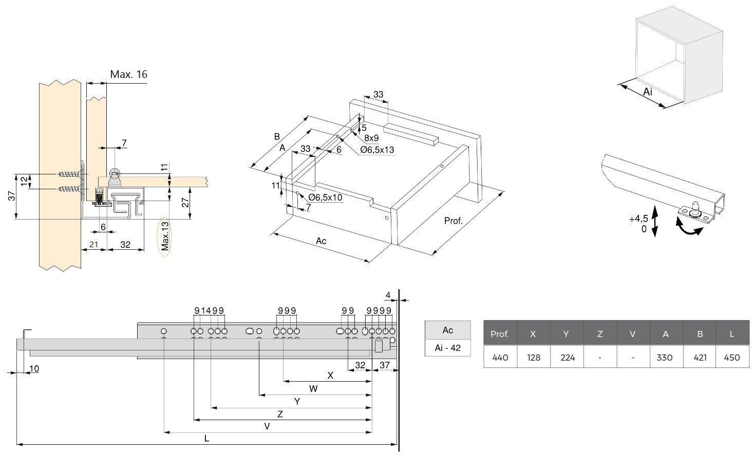 Underfloor runners, load capacity: 30 kg (67 lbs), 450 mm (17-23/32"), version: full extension with soft-close, 3124405. High-quality underfloor pull-outs for wooden drawers, wooden drawers, wooden shelves and much more, from EMUCA - Image 2