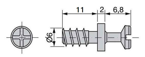 20 pieces robust connecting bolt for bore ⌀6 mm, made of steel, 11 mm (7/16"), 8905305. Sturdy eccentric pin for furniture connection and much more, by EMUCA - Image 2
